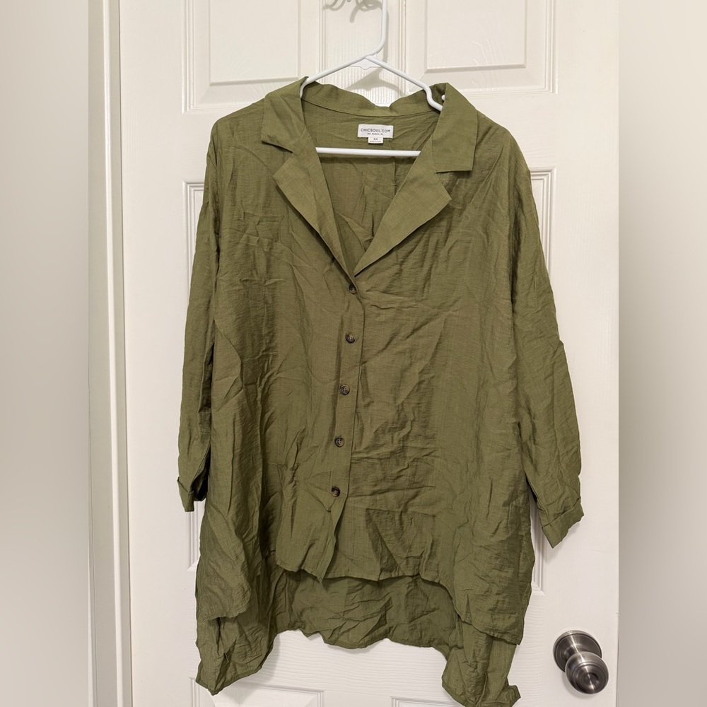 Chic Soul Olive Green Button-Up Shirt